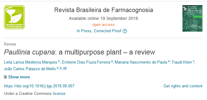 Publicação no Periódico "Revista Brasileira de Farmacognosia" 