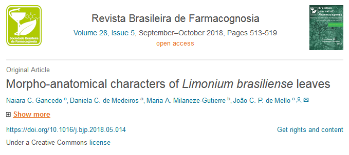 Publicação no Periódico "Revista Brasileira de Farmacognosia" 